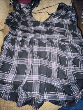torrid Black Plaid Tank with Pink and White Stripes